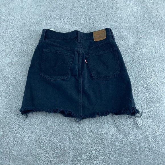 Levis Premium Black Denim Frayed Hem Skirt Size 28  1963 - Picture 2 of 9